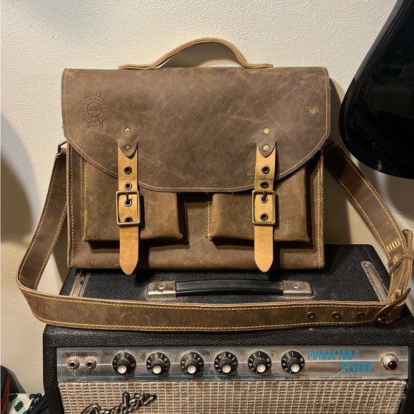 Custom leather laptop messenger bag.
